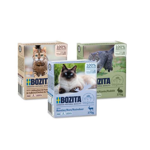 Bozita Tetra Recart Hppchen in Soe - Huhn&Pute, Rentier & Kaninchen 18 x 370 g Probierpaket
