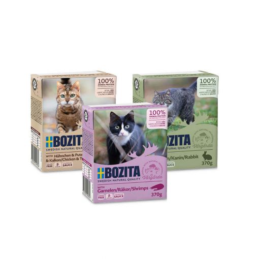 Bozita Tetra Recart Häppchen in Soße - Garnele, Huhn&Pute & Kaninchen 18 x 370 g Probierpaket