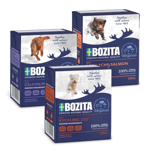 Bozita Happen in Gelee - Huhn, Pute & Lachs 18 x 370 g Probierpaket