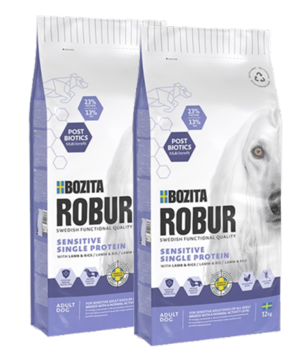 Bozita Robur Adult Sensitive Single Protein Lamm 2 x 12 kg Sparpaket