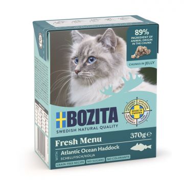 Bozita Häppchen in Gelee mit Schellfisch 370 g (Menge: 6 je Bestelleinheit) Bozita Häppchen in Gelee mit Schellfisch 370 g (Menge: 6 je Bestelleinheit)