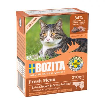 Bozita Sterilised Häppchen in Gelee mit Huhn & Rind 370 g (Menge: 6 je Bestelleinheit) Bozita Sterilised Häppchen in Gelee mit Huhn & Rind 370 g (Menge: 6 je Bestelleinheit)