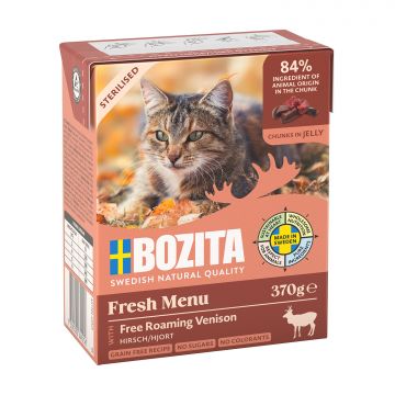 Bozita Sterilised Häppchen in Gelee mit Hirsch 370 g (Menge: 6 je Bestelleinheit) Bozita Sterilised Häppchen in Gelee mit Hirsch 370 g (Menge: 6 je Bestelleinheit)